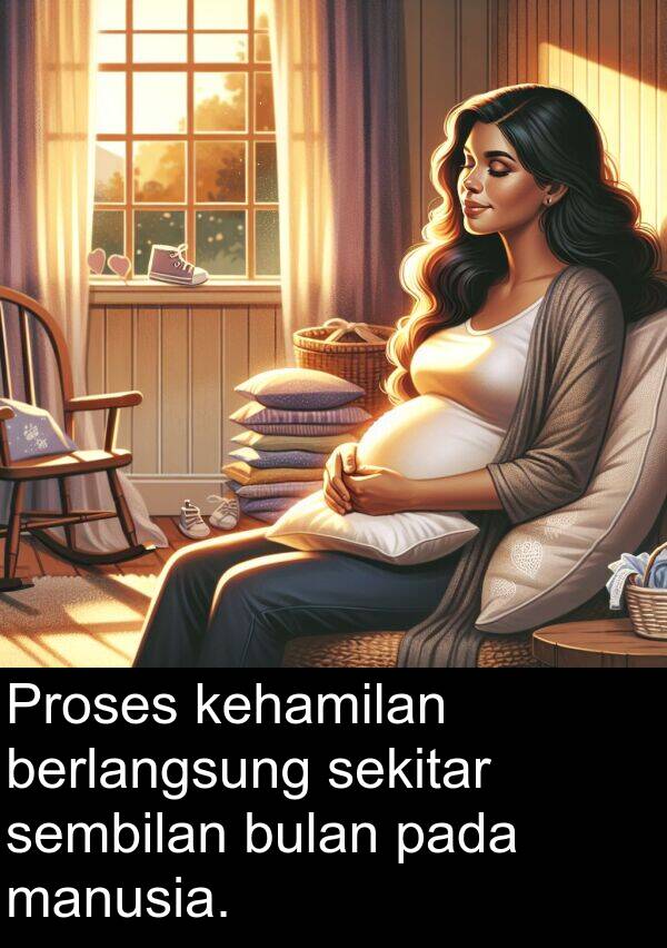 sembilan: Proses kehamilan berlangsung sekitar sembilan bulan pada manusia.