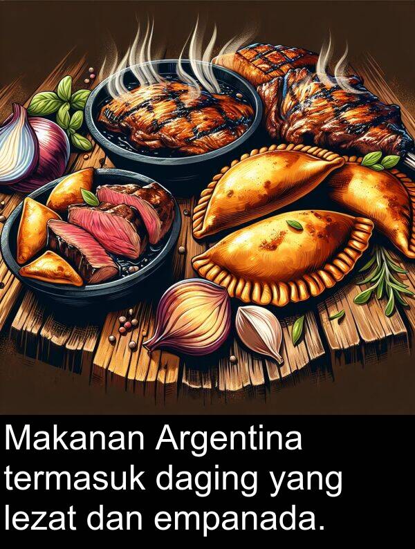 lezat: Makanan Argentina termasuk daging yang lezat dan empanada.