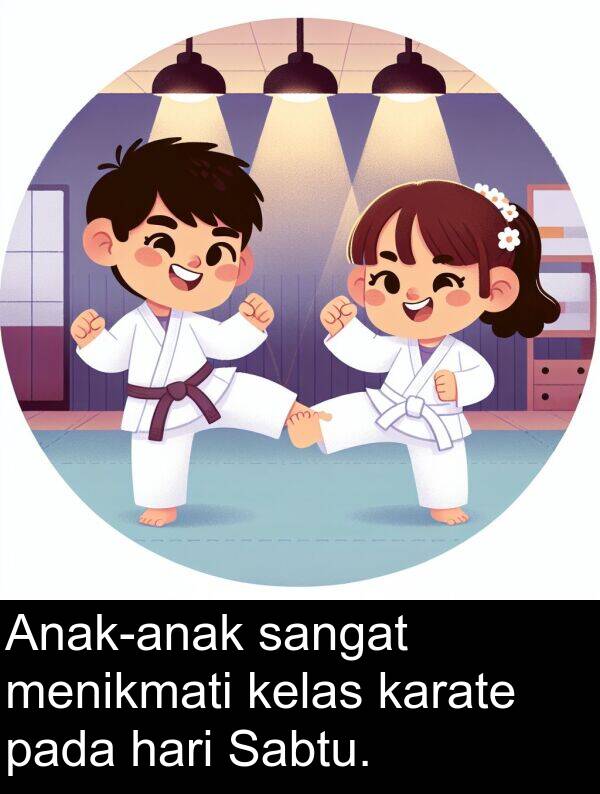 pada: Anak-anak sangat menikmati kelas karate pada hari Sabtu.