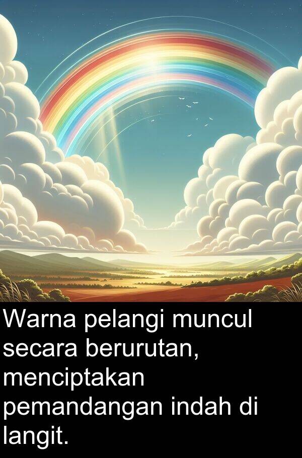 langit: Warna pelangi muncul secara berurutan, menciptakan pemandangan indah di langit.