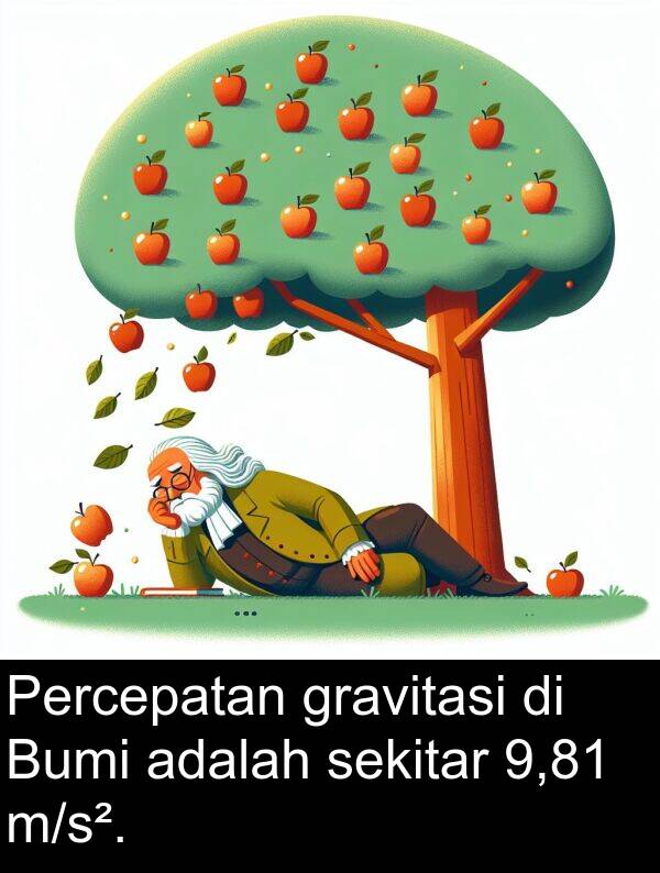 sekitar: Percepatan gravitasi di Bumi adalah sekitar 9,81 m/s².