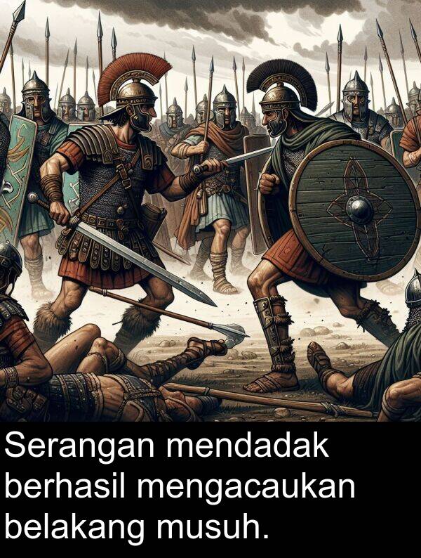musuh: Serangan mendadak berhasil mengacaukan belakang musuh.