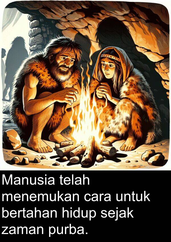 sejak: Manusia telah menemukan cara untuk bertahan hidup sejak zaman purba.