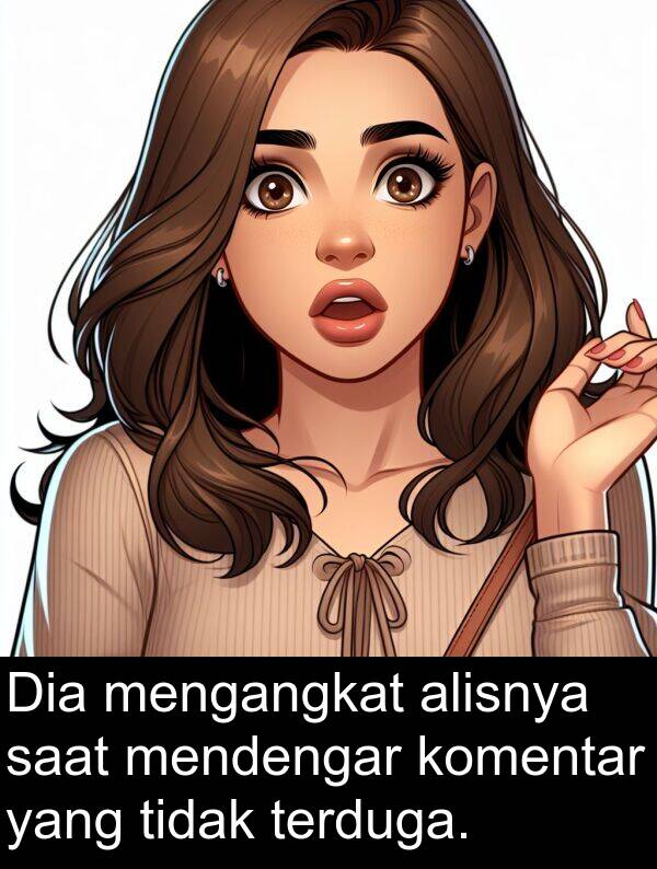 mengangkat: Dia mengangkat alisnya saat mendengar komentar yang tidak terduga.