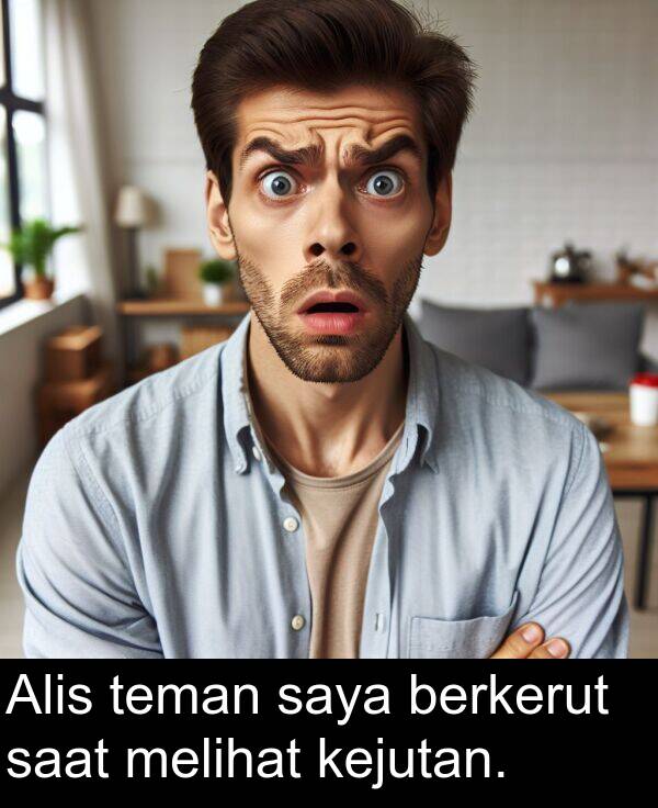saat: Alis teman saya berkerut saat melihat kejutan.