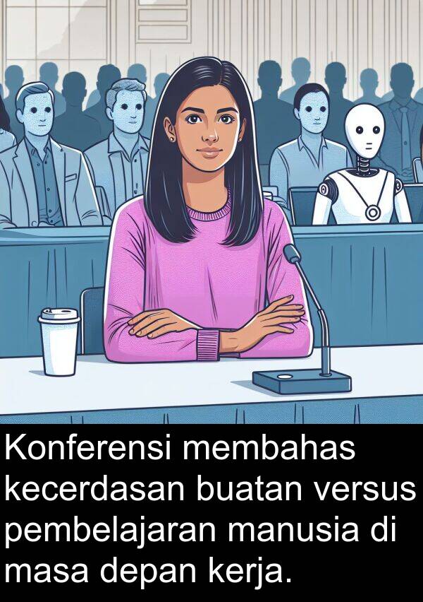 versus: Konferensi membahas kecerdasan buatan versus pembelajaran manusia di masa depan kerja.