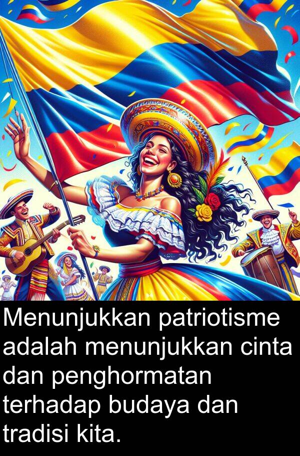 patriotisme: Menunjukkan patriotisme adalah menunjukkan cinta dan penghormatan terhadap budaya dan tradisi kita.