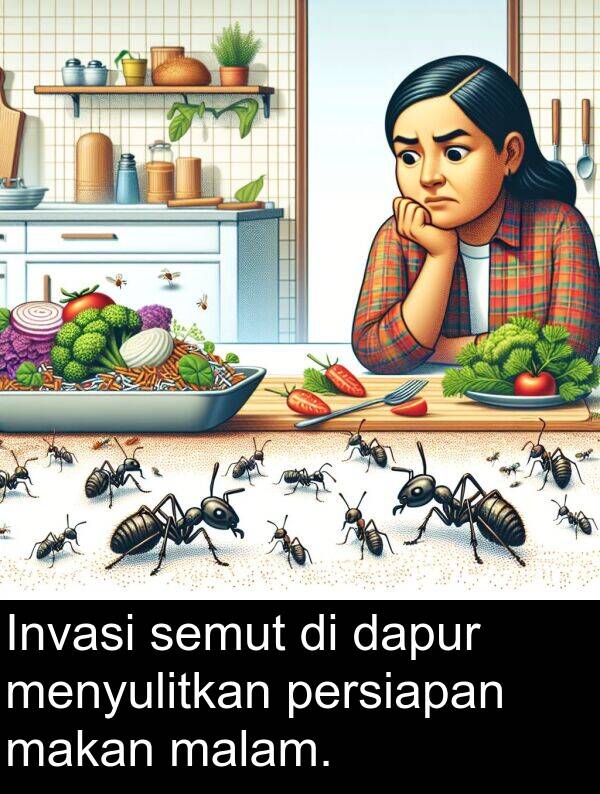 semut: Invasi semut di dapur menyulitkan persiapan makan malam.