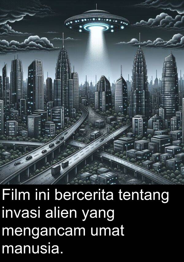 manusia: Film ini bercerita tentang invasi alien yang mengancam umat manusia.