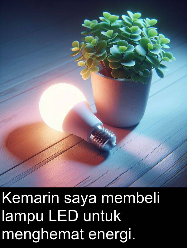 energi: Kemarin saya membeli lampu LED untuk menghemat energi.