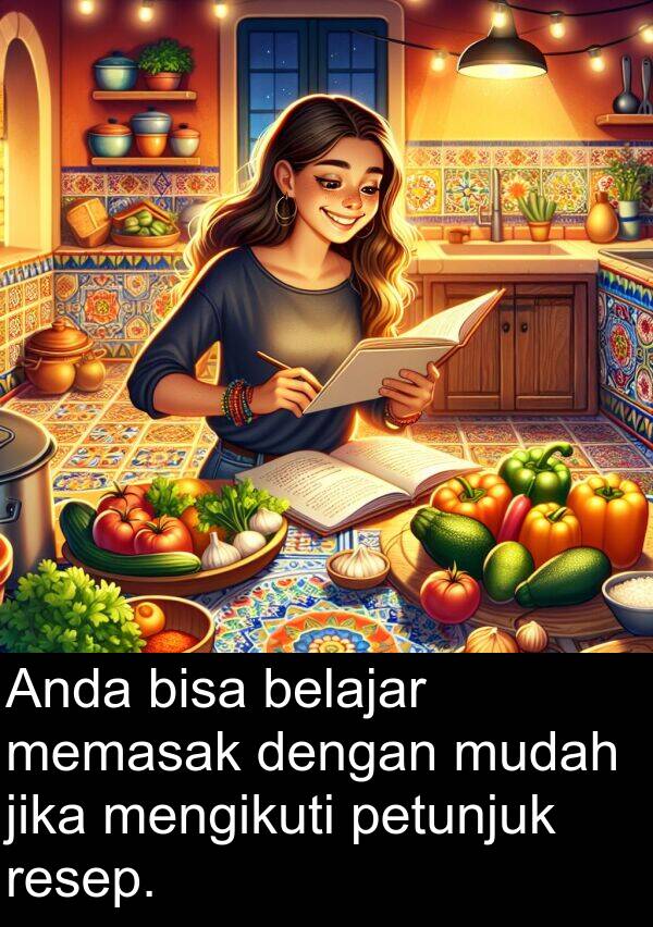 memasak: Anda bisa belajar memasak dengan mudah jika mengikuti petunjuk resep.