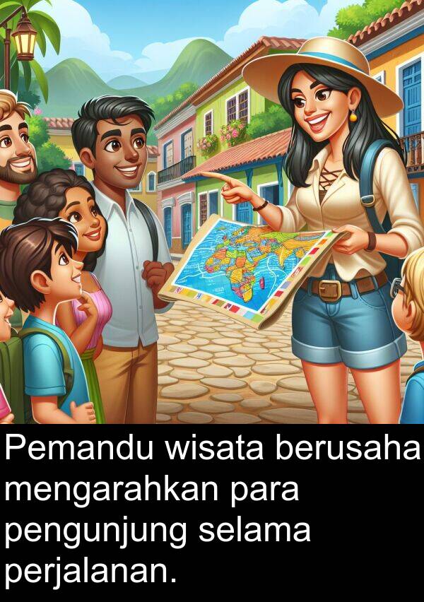 wisata: Pemandu wisata berusaha mengarahkan para pengunjung selama perjalanan.