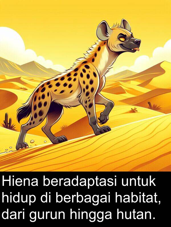 hingga: Hiena beradaptasi untuk hidup di berbagai habitat, dari gurun hingga hutan.