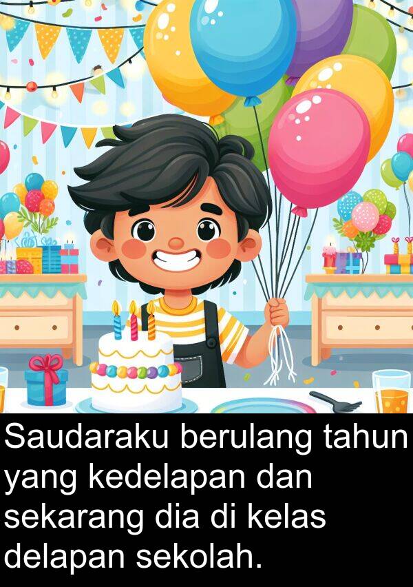 sekolah: Saudaraku berulang tahun yang kedelapan dan sekarang dia di kelas delapan sekolah.