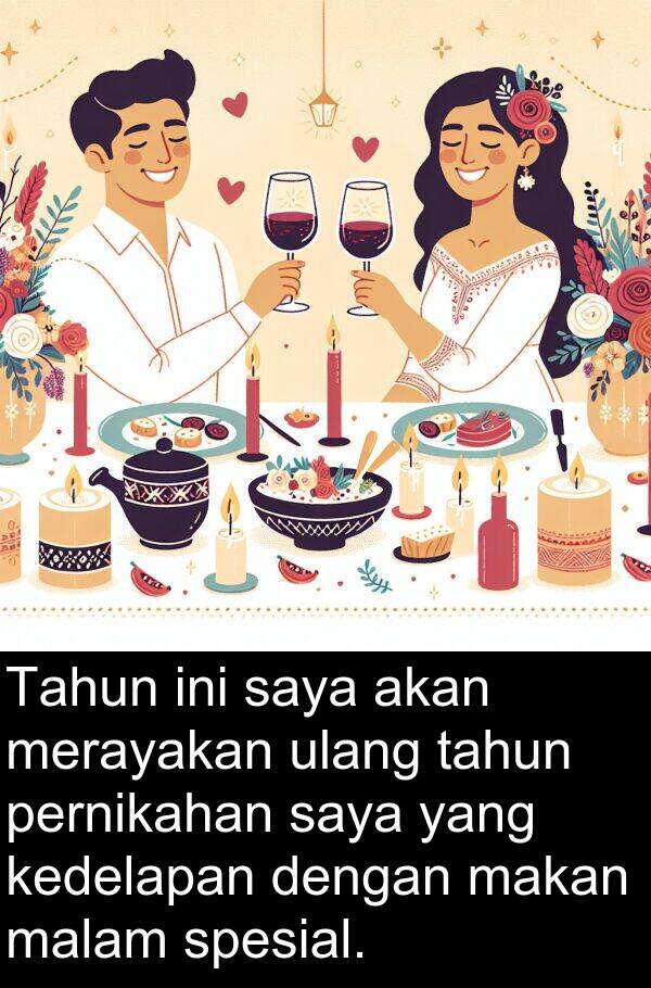 kedelapan: Tahun ini saya akan merayakan ulang tahun pernikahan saya yang kedelapan dengan makan malam spesial.