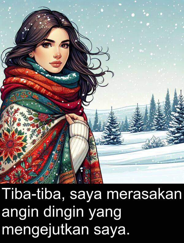 merasakan: Tiba-tiba, saya merasakan angin dingin yang mengejutkan saya.