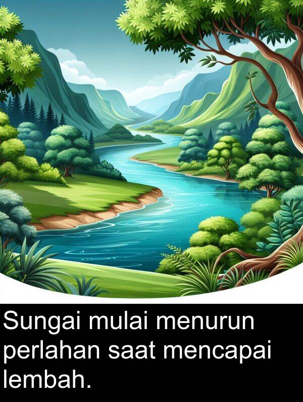 saat: Sungai mulai menurun perlahan saat mencapai lembah.