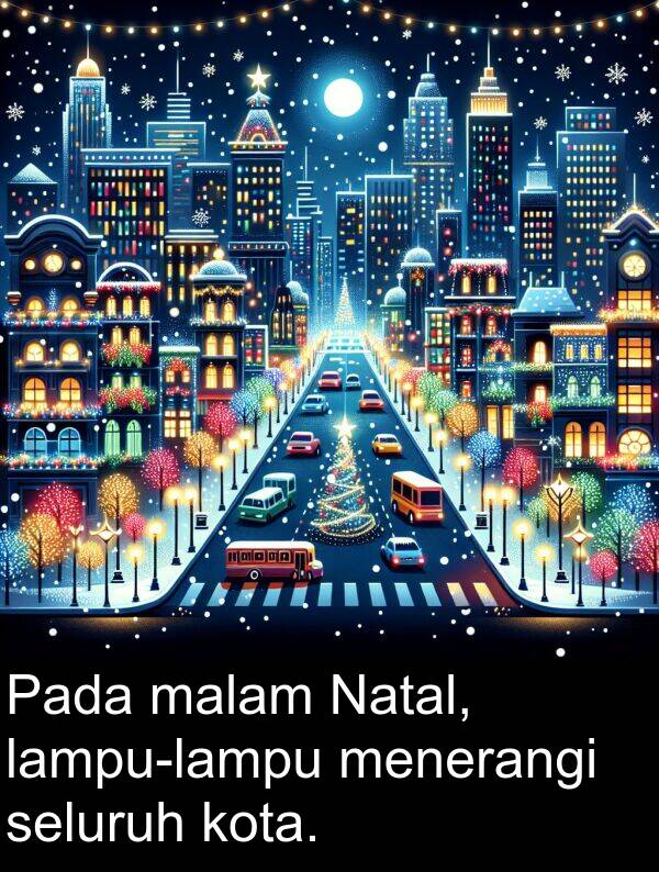 seluruh: Pada malam Natal, lampu-lampu menerangi seluruh kota.