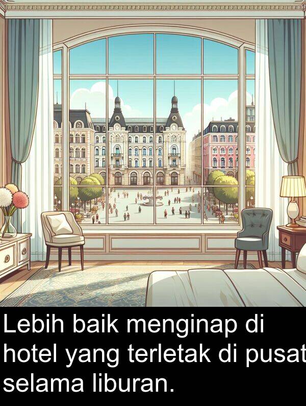terletak: Lebih baik menginap di hotel yang terletak di pusat selama liburan.