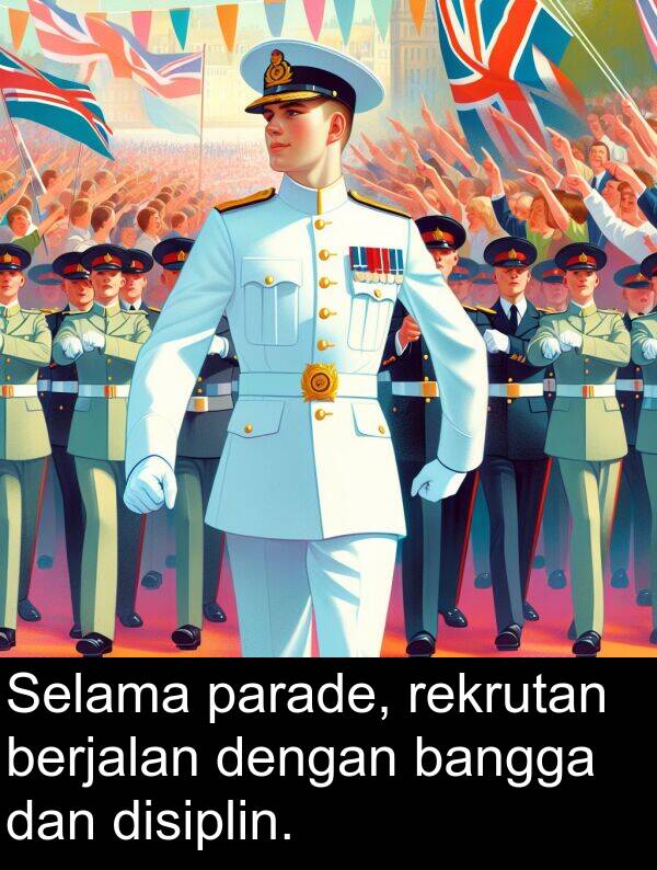 rekrutan: Selama parade, rekrutan berjalan dengan bangga dan disiplin.