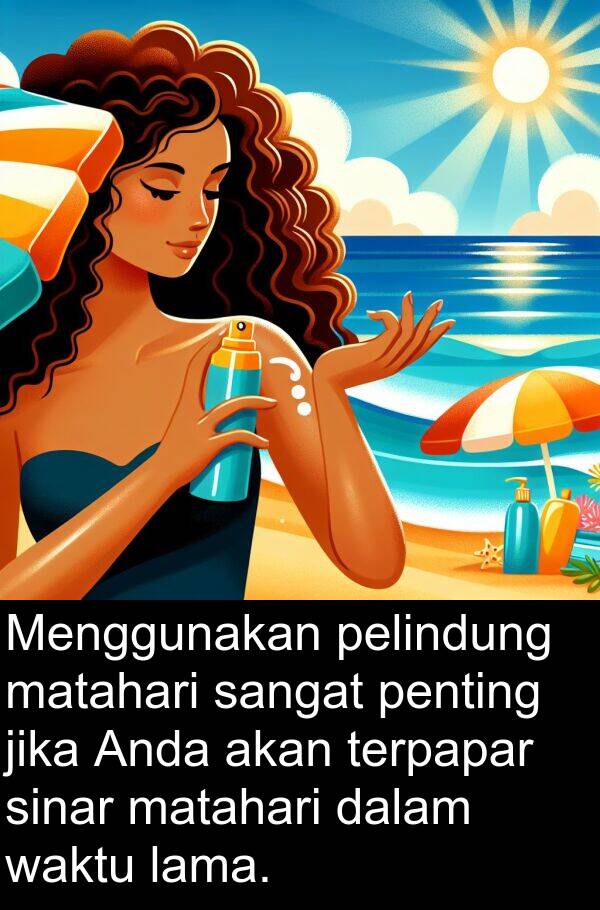 pelindung: Menggunakan pelindung matahari sangat penting jika Anda akan terpapar sinar matahari dalam waktu lama.