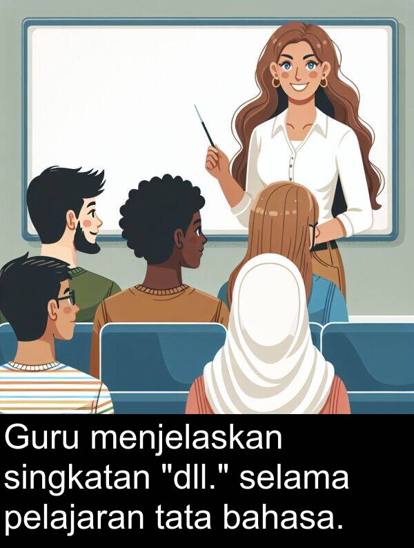 selama: Guru menjelaskan singkatan "dll." selama pelajaran tata bahasa.