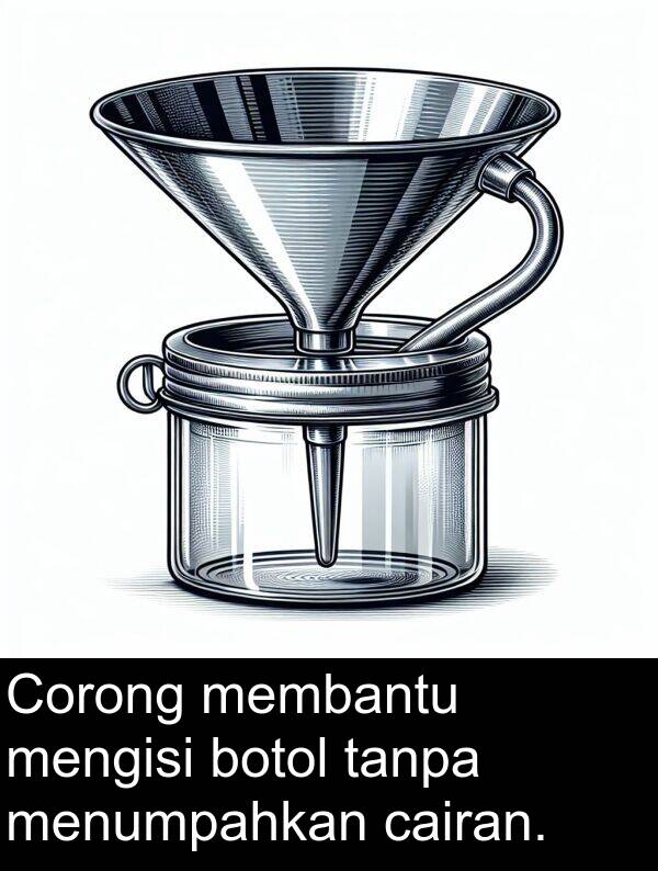 tanpa: Corong membantu mengisi botol tanpa menumpahkan cairan.