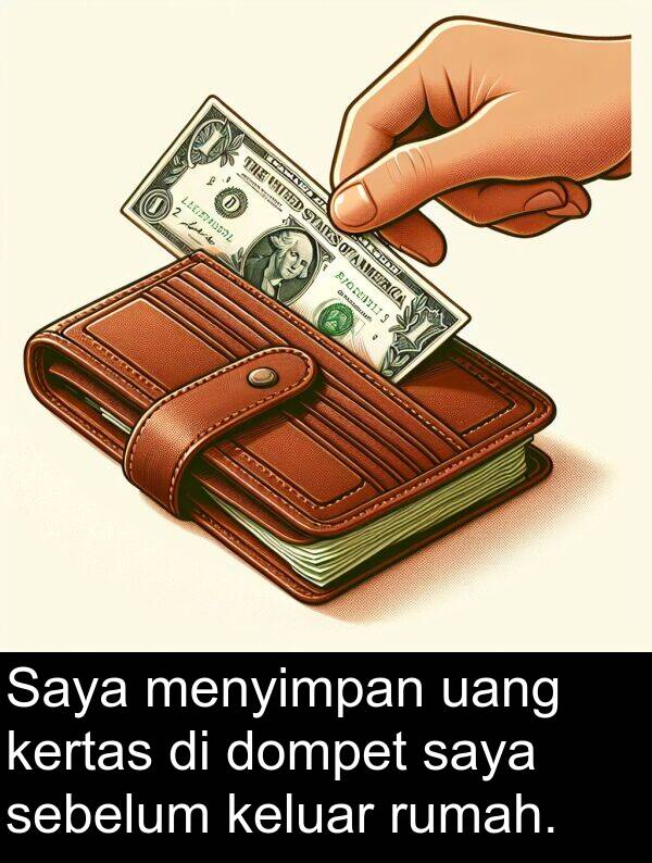 sebelum: Saya menyimpan uang kertas di dompet saya sebelum keluar rumah.