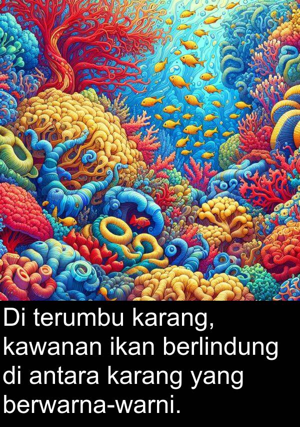 ikan: Di terumbu karang, kawanan ikan berlindung di antara karang yang berwarna-warni.