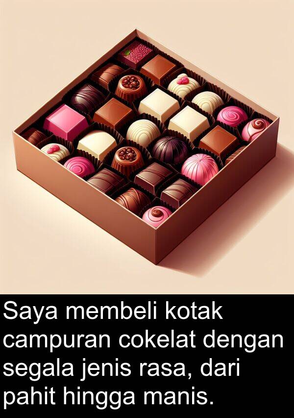 hingga: Saya membeli kotak campuran cokelat dengan segala jenis rasa, dari pahit hingga manis.