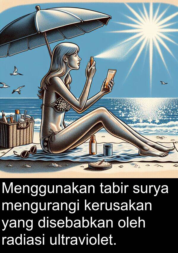 radiasi: Menggunakan tabir surya mengurangi kerusakan yang disebabkan oleh radiasi ultraviolet.
