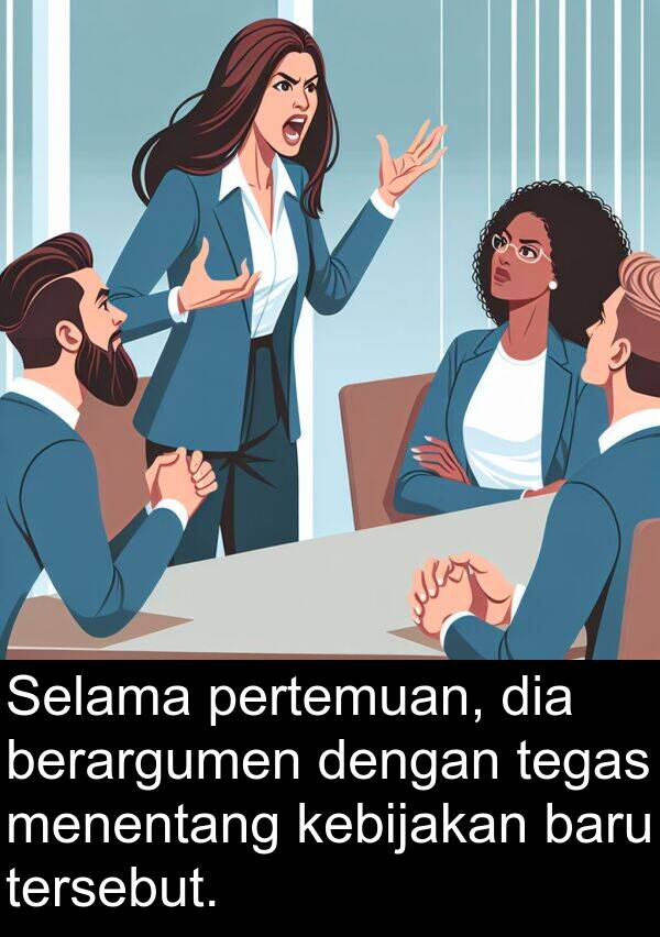 tegas: Selama pertemuan, dia berargumen dengan tegas menentang kebijakan baru tersebut.