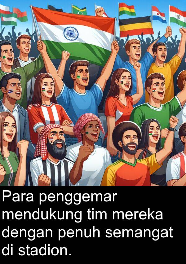 semangat: Para penggemar mendukung tim mereka dengan penuh semangat di stadion.