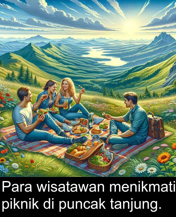 tanjung: Para wisatawan menikmati piknik di puncak tanjung.