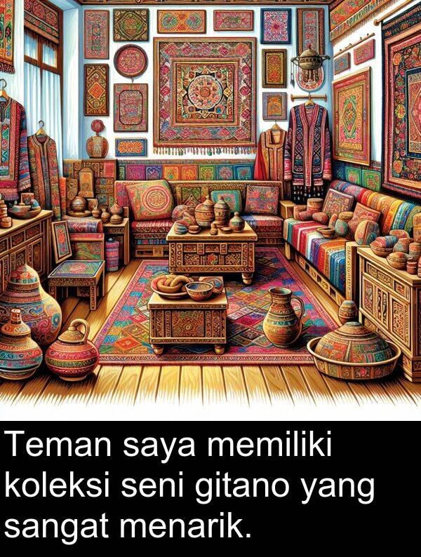 seni: Teman saya memiliki koleksi seni gitano yang sangat menarik.