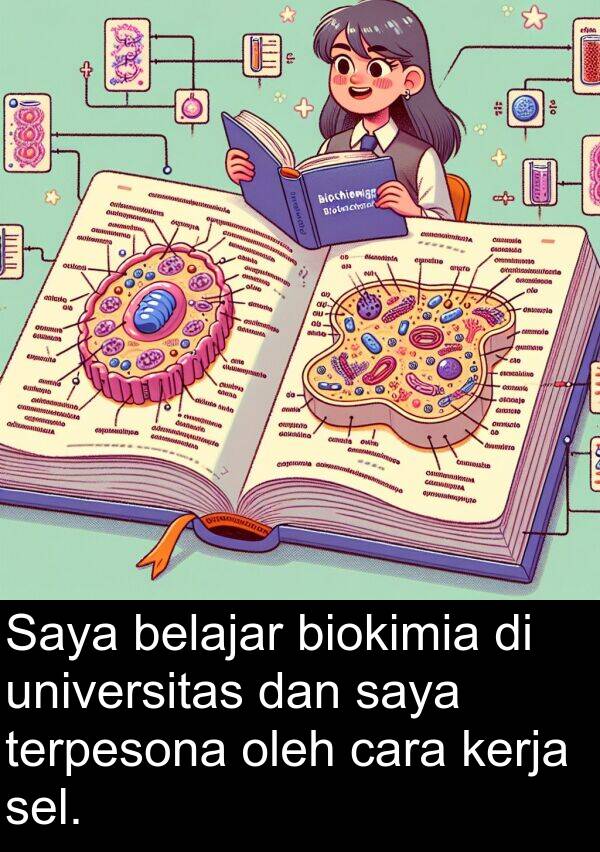 sel: Saya belajar biokimia di universitas dan saya terpesona oleh cara kerja sel.