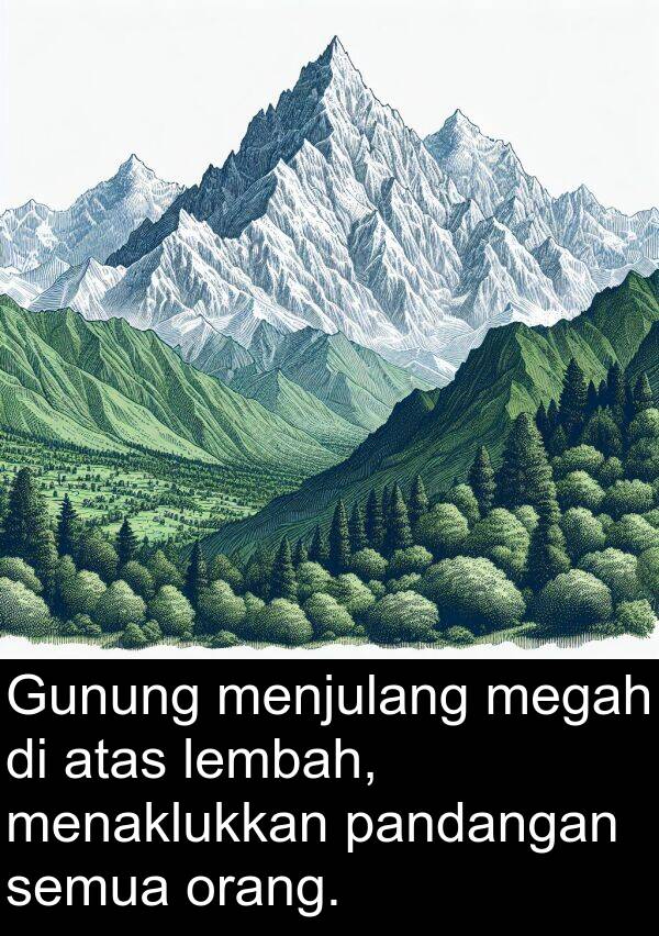 pandangan: Gunung menjulang megah di atas lembah, menaklukkan pandangan semua orang.