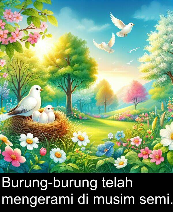 telah: Burung-burung telah mengerami di musim semi.