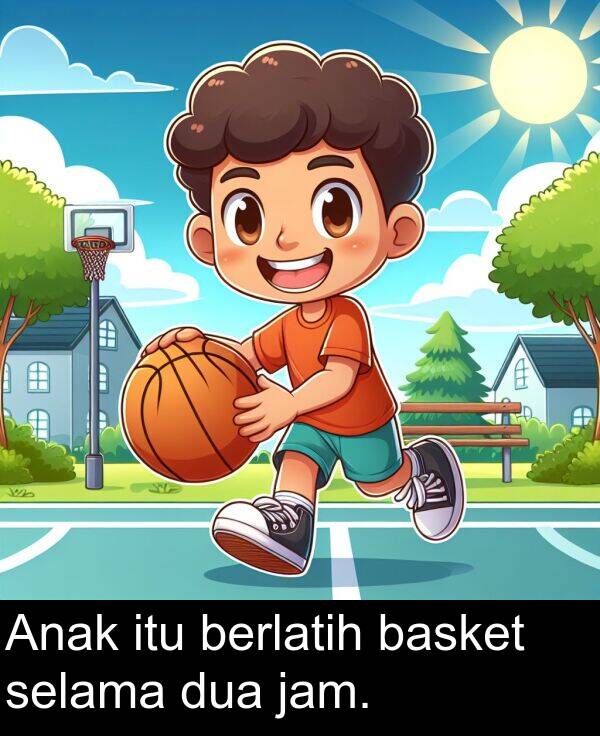 jam: Anak itu berlatih basket selama dua jam.
