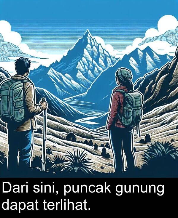 terlihat: Dari sini, puncak gunung dapat terlihat.