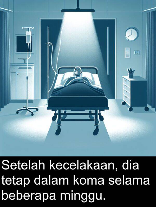 selama: Setelah kecelakaan, dia tetap dalam koma selama beberapa minggu.