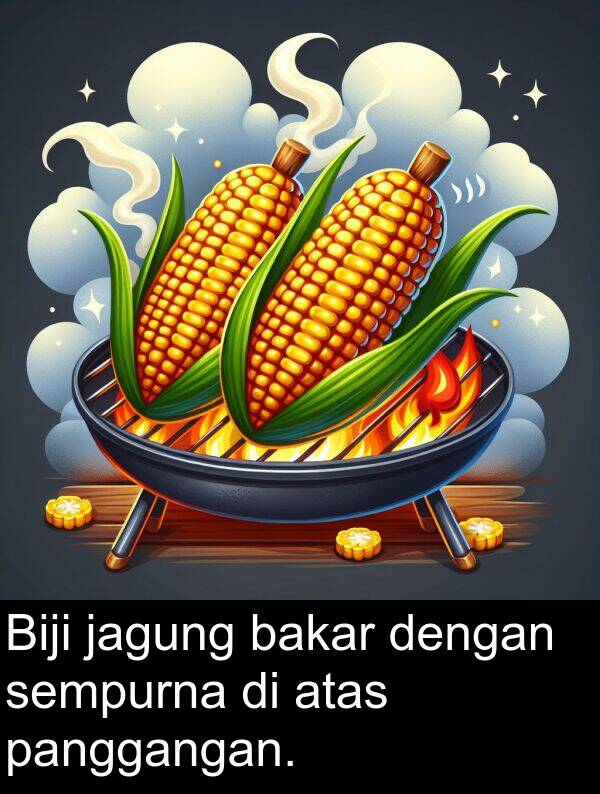 panggangan: Biji jagung bakar dengan sempurna di atas panggangan.