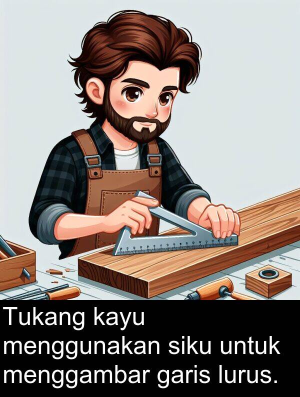 lurus: Tukang kayu menggunakan siku untuk menggambar garis lurus.