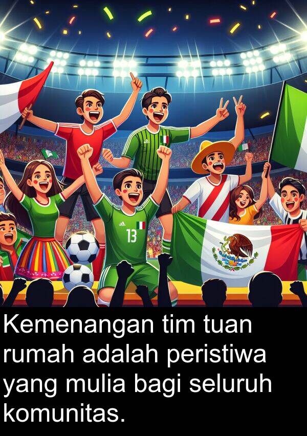 seluruh: Kemenangan tim tuan rumah adalah peristiwa yang mulia bagi seluruh komunitas.