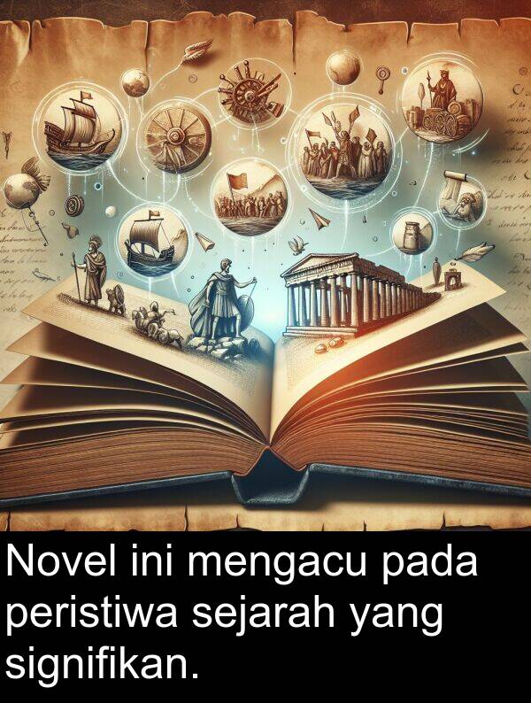 pada: Novel ini mengacu pada peristiwa sejarah yang signifikan.