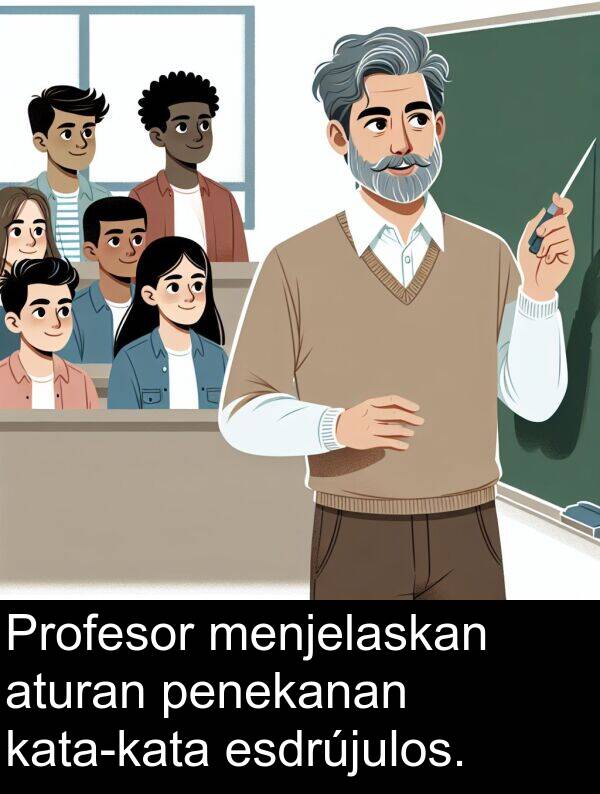 penekanan: Profesor menjelaskan aturan penekanan kata-kata esdrújulos.