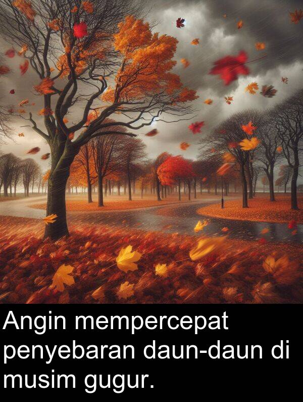 gugur: Angin mempercepat penyebaran daun-daun di musim gugur.