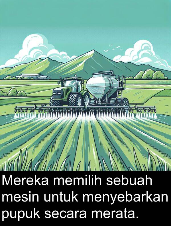 mesin: Mereka memilih sebuah mesin untuk menyebarkan pupuk secara merata.