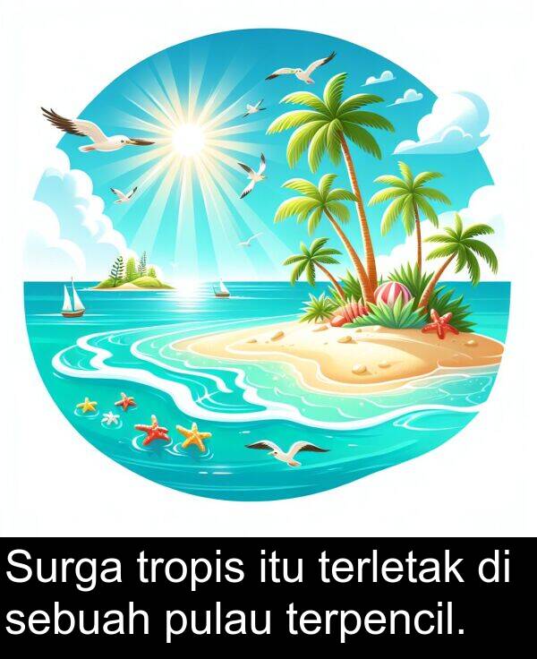 terletak: Surga tropis itu terletak di sebuah pulau terpencil.