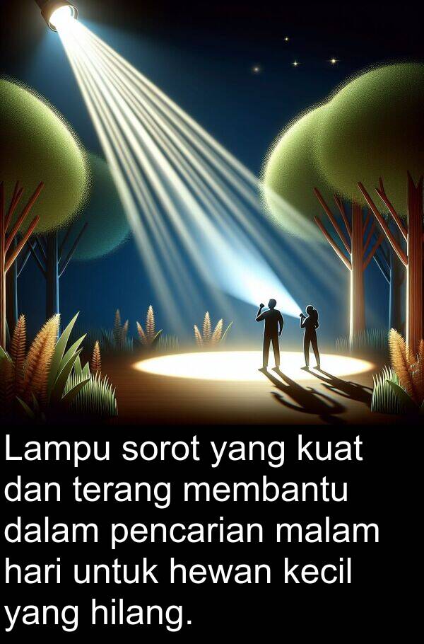 hilang: Lampu sorot yang kuat dan terang membantu dalam pencarian malam hari untuk hewan kecil yang hilang.
